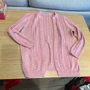 crown & ivy blush pink openwork button-up cardigan